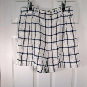 Madewell Linen-Cotton Pleated Mid-Length Shorts in Windowpane Size 12
